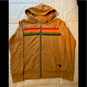 6 Stripe Hoodie Serape Rainbow Light Khaki